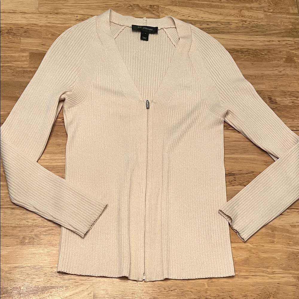 St. John Cream Zip Cardigan